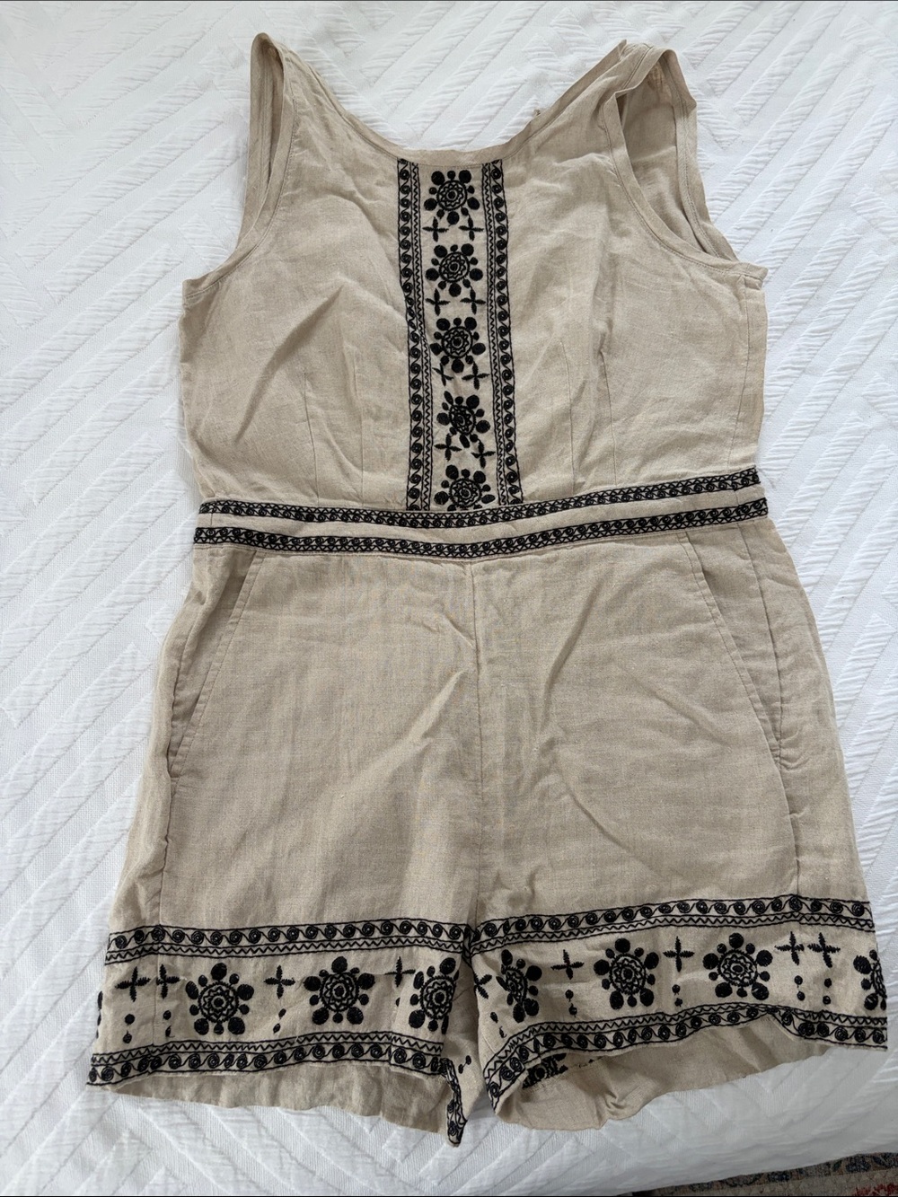 LOFT Natural-Tone Linen Blend Sleeveless Romper